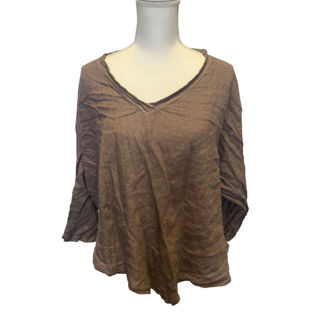 Planet Linen Top Oversized Boxy Brown One Size Earthy Granola Cottagecore